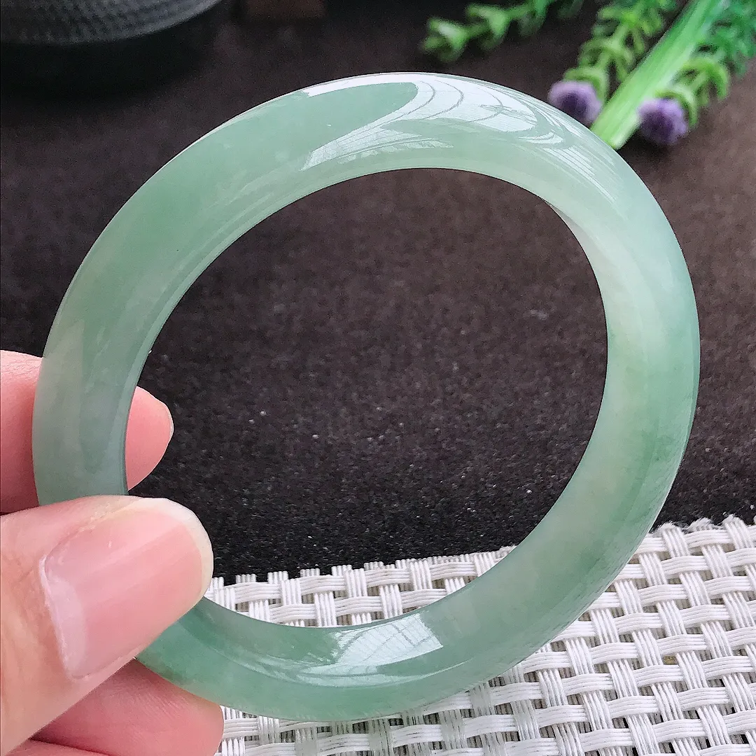 自然光56.3/12/8.5老坑冰胶果冻冰晴满绿手镯宽边翡翠玉镯手环