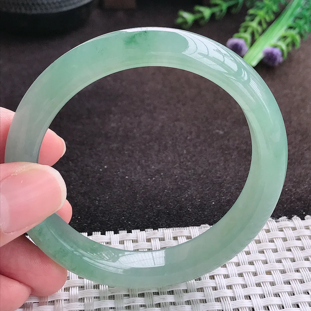 自然光56.3/12/8.5老坑冰胶果冻冰晴满绿手镯宽边翡翠玉镯手环