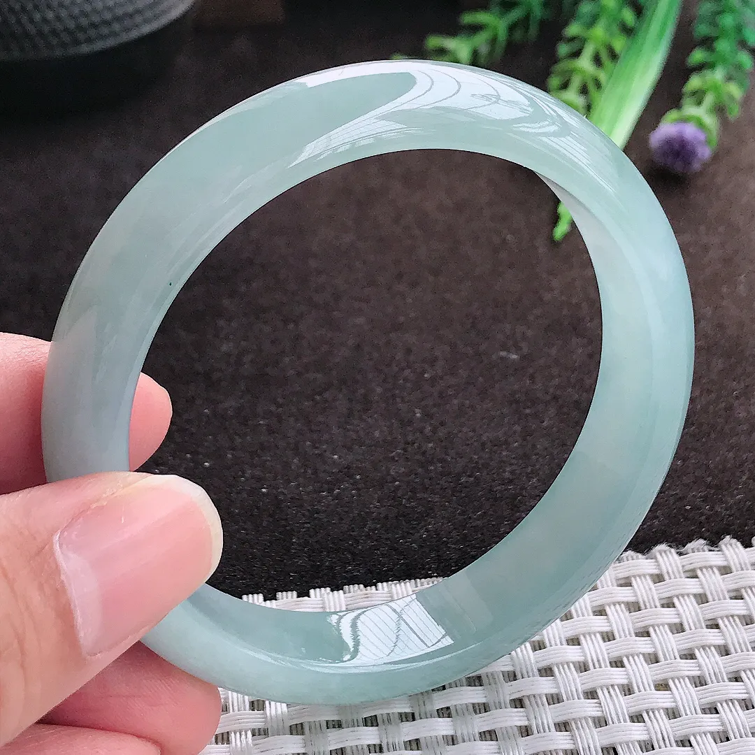 自然光56.8/12.9/7.5老坑冰胶果冻天空蓝手镯宽边翡翠玉镯手环