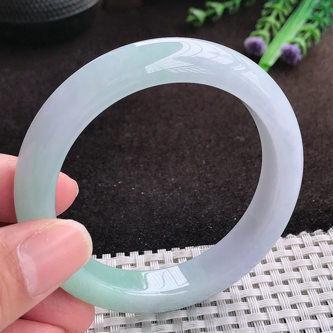 自然光55/11.8/8.6老坑精美冰胶春带彩手镯宽边翡翠玉镯手环