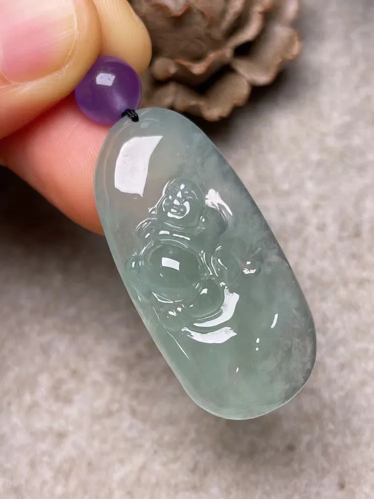 冰种晴底【逍遥佛】吊坠，种水好，玉质细腻 ，卖相好‘