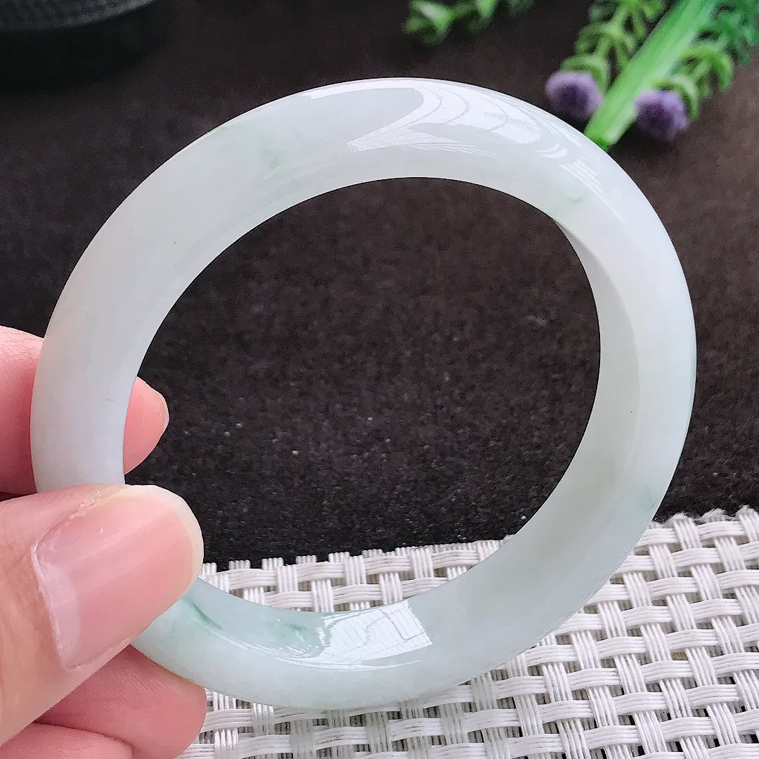 自然光53/11.2/8.3老坑冰胶水灵飘花圆条手镯翡翠玉镯手环