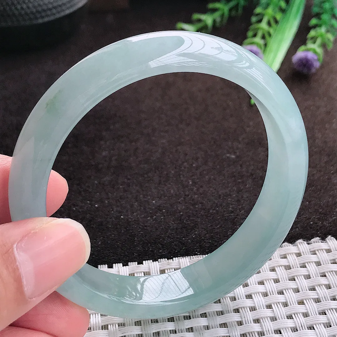 自然光56.8/12.9/7.5老坑冰胶果冻天空蓝手镯宽边翡翠玉镯手环