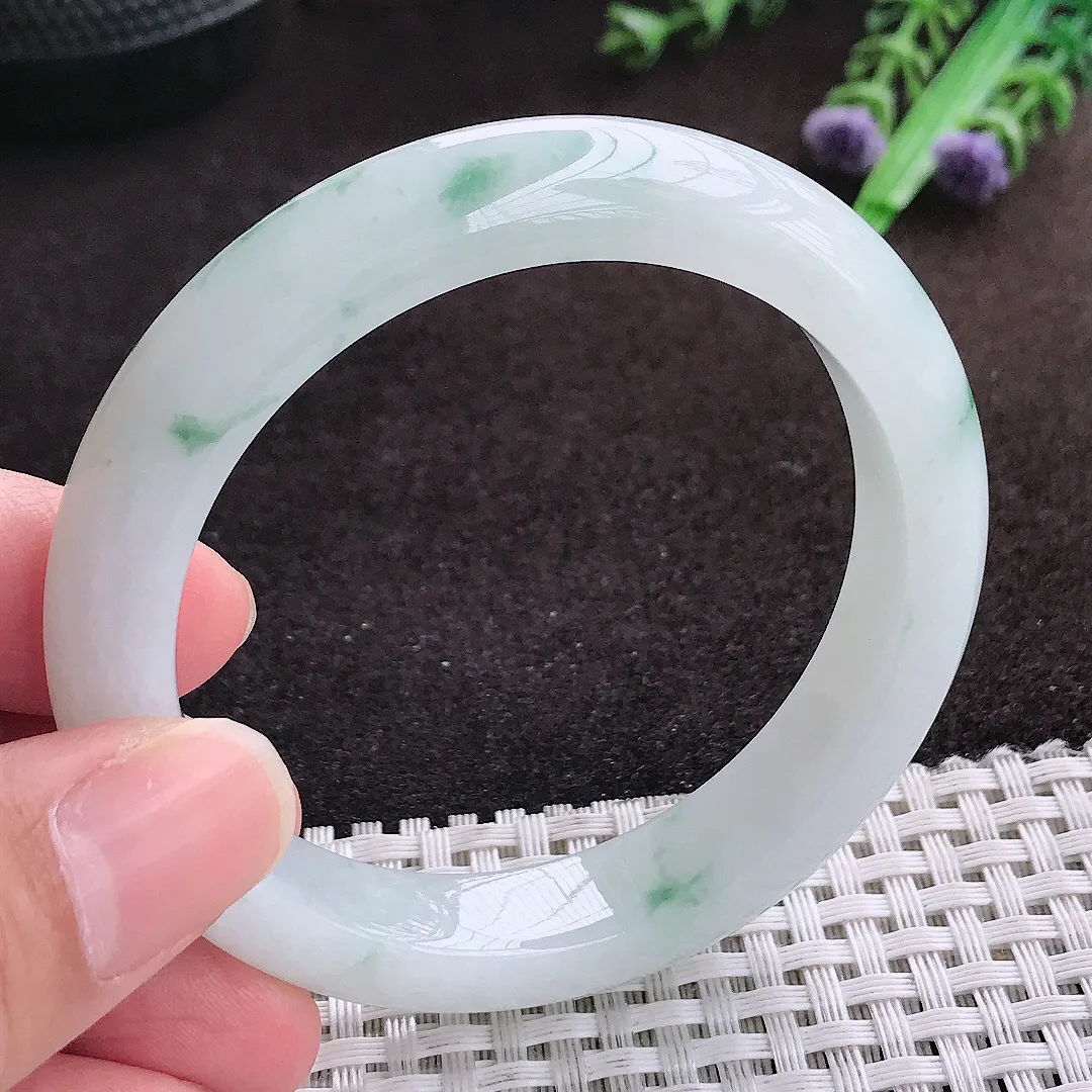 自然光53/11.2/8.3老坑冰胶水灵飘花圆条手镯翡翠玉镯手环