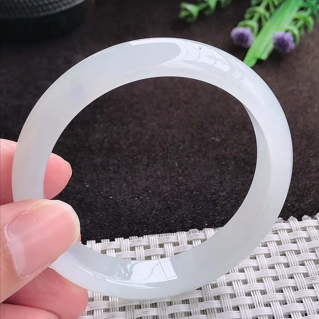 自然光54.8/12.4/7.1老坑冰透果冻胶月光白手镯宽边翡翠玉镯手环