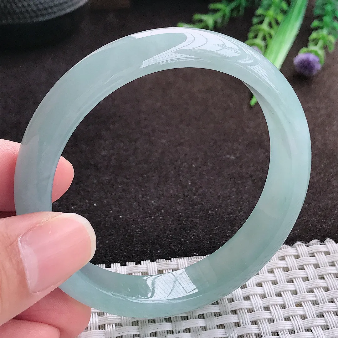 自然光56.8/12.9/7.5老坑冰胶果冻天空蓝手镯宽边翡翠玉镯手环