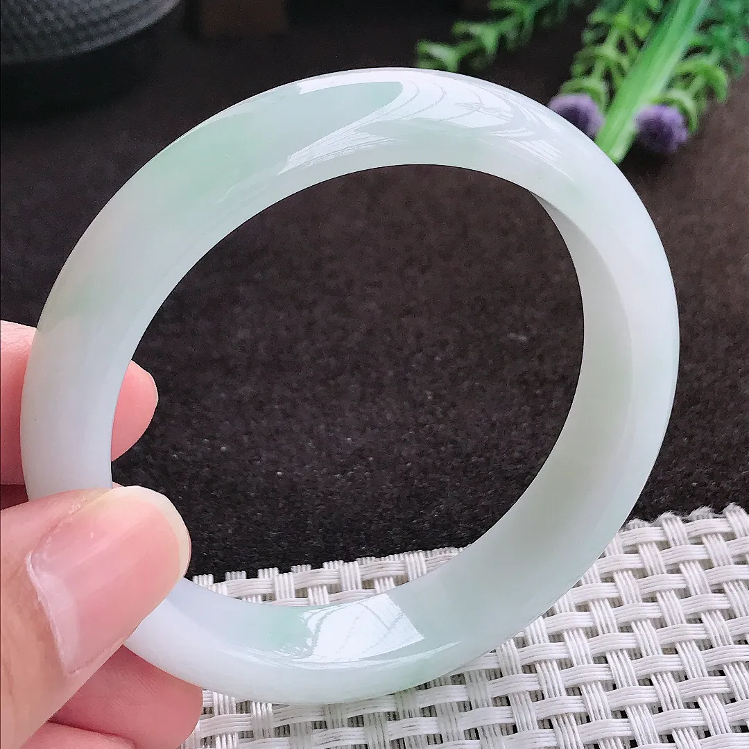 自然光56/13.4/8老坑冰润起胶手镯宽边翡翠玉镯手环