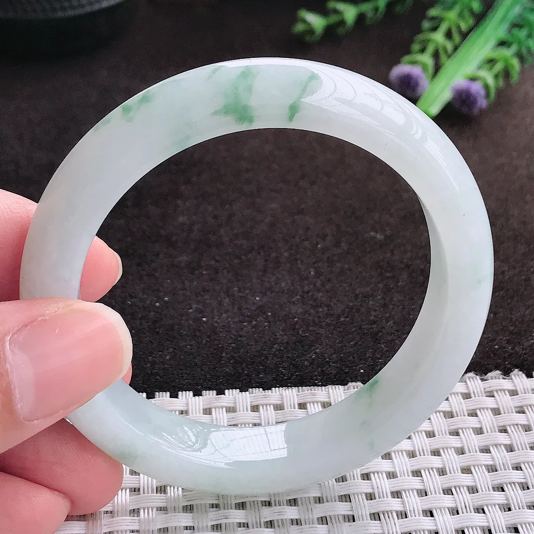 自然光53/11.2/8.3老坑冰胶水灵飘花圆条手镯翡翠玉镯手环