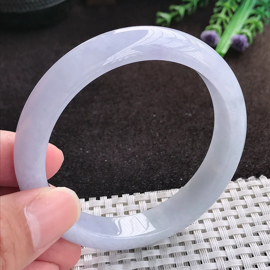 自然光57.5/12.7/7.9老坑精美冰润紫罗兰手镯宽边翡翠玉镯手环