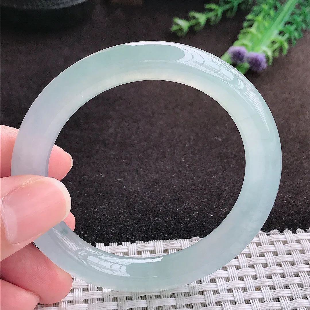 自然光53/9.3/9.5老坑冰种果冻胶冰晴圆条手镯宽边翡翠玉镯手环