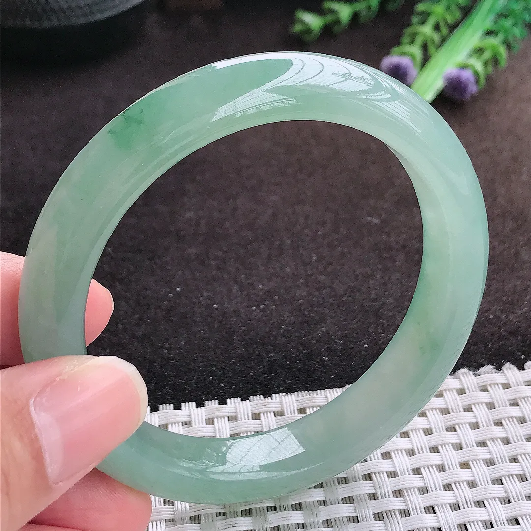 自然光56.3/12/8.5老坑冰胶果冻冰晴满绿手镯宽边翡翠玉镯手环