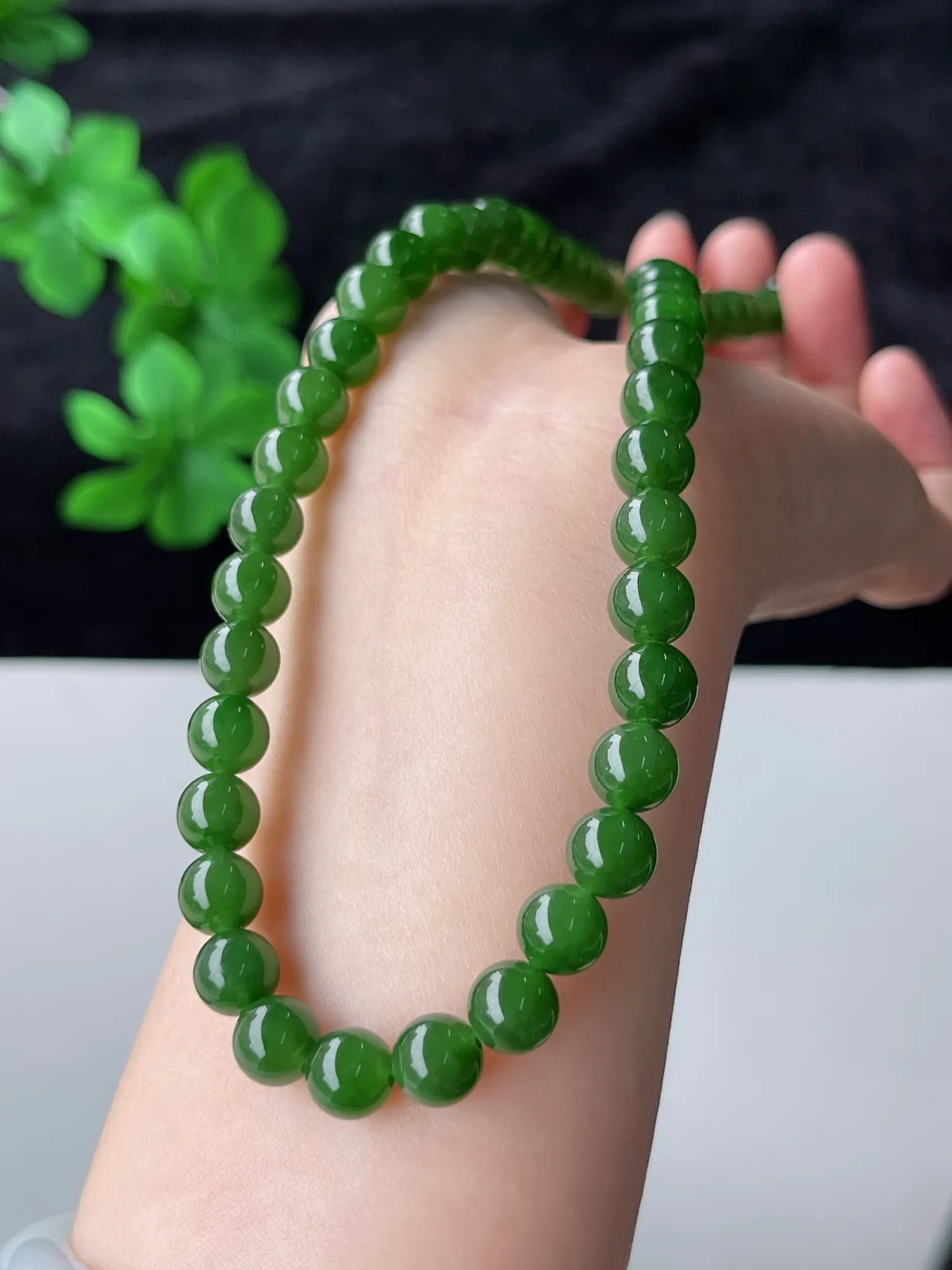 S925和田玉碧玉珠链8mm