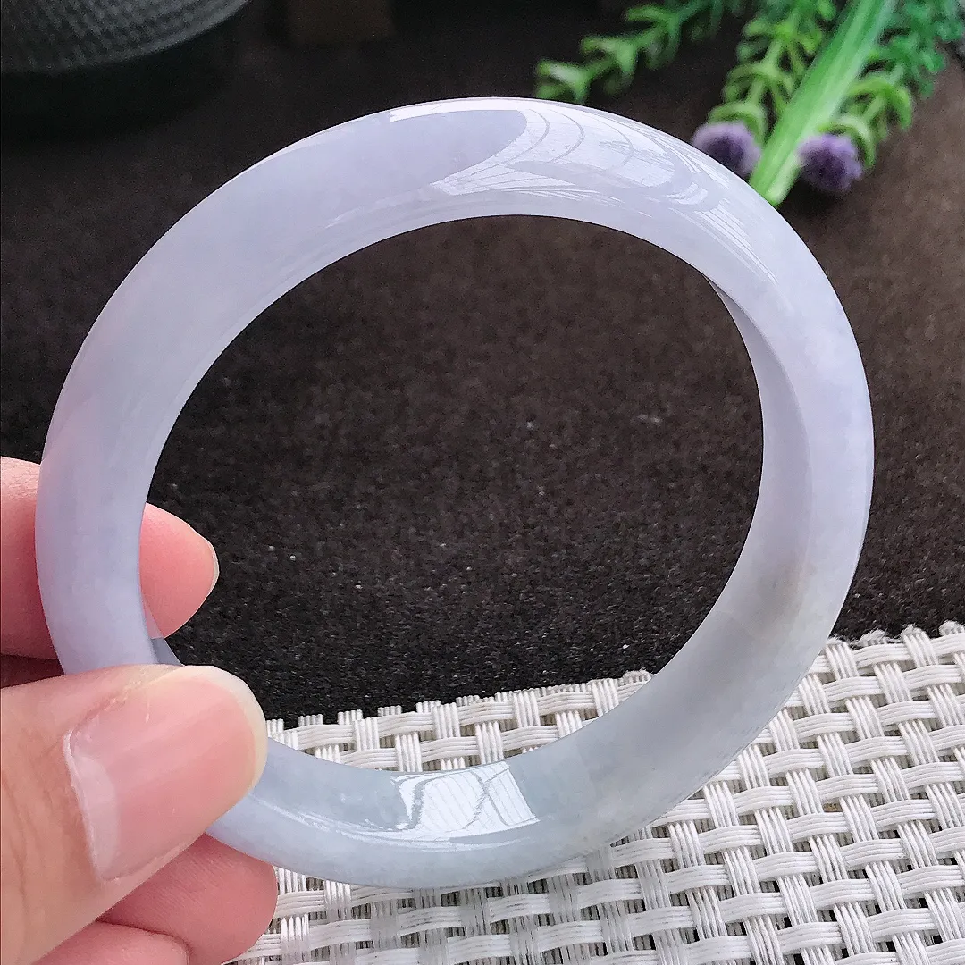 自然光57.5/12.7/7.9老坑精美冰润紫罗兰手镯宽边翡翠玉镯手环