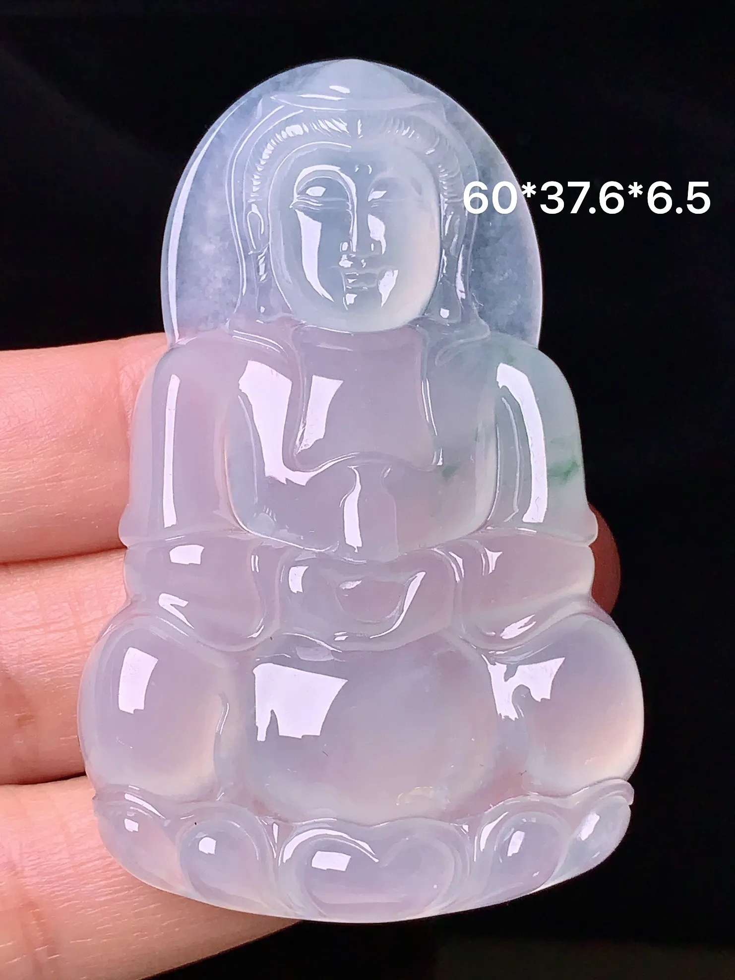 冰种观音菩萨吊坠 玉质细腻 水润亮眼  整体尺寸60*37.6*6.5