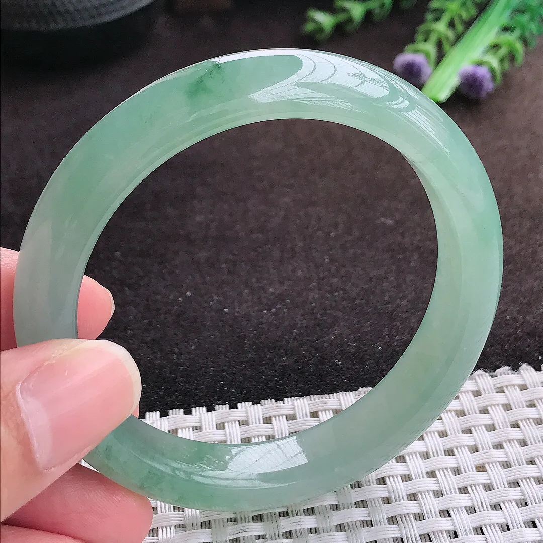 自然光56.3/12/8.5老坑冰胶果冻冰晴满绿手镯宽边翡翠玉镯手环