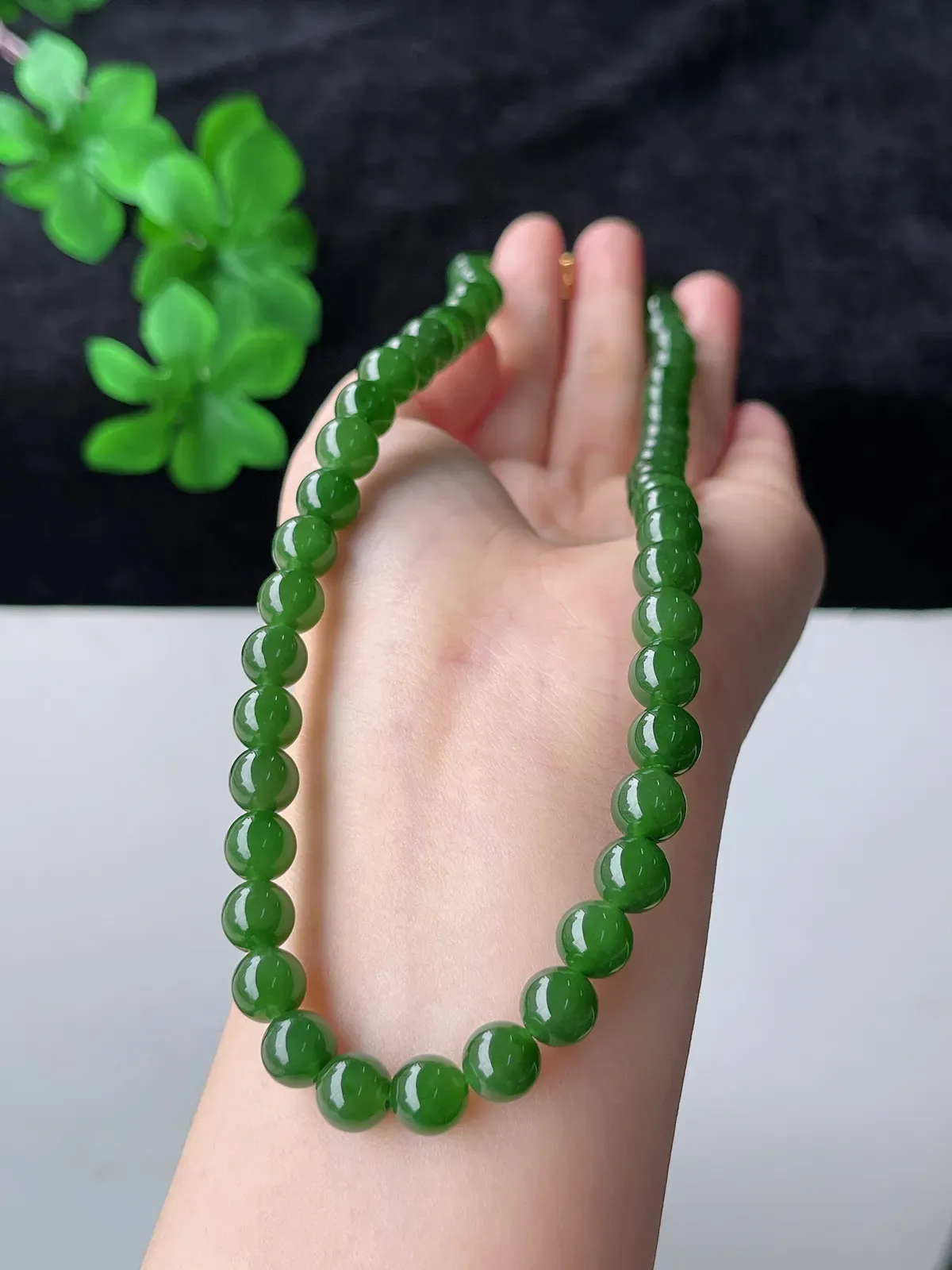 S925和田玉碧玉珠链8mm