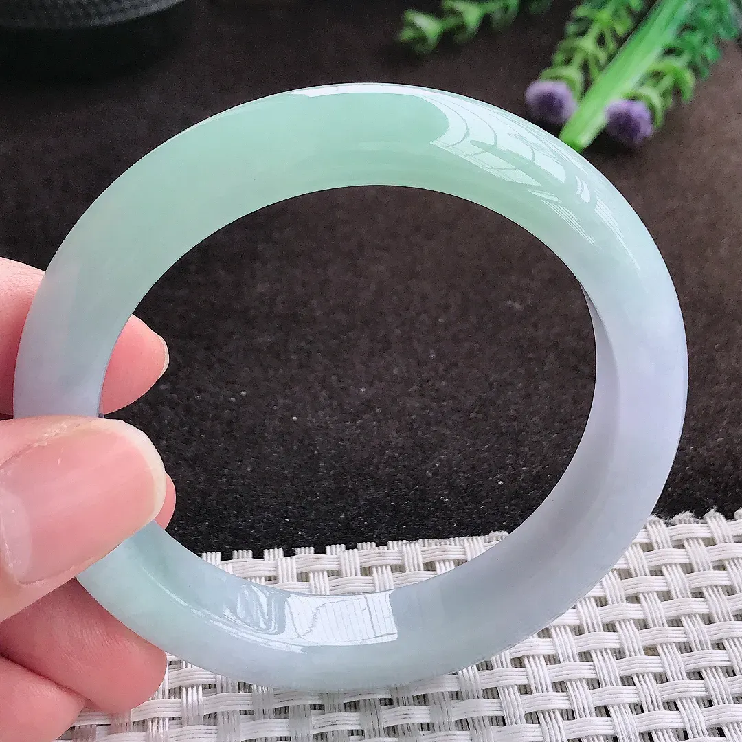 自然光55/11.8/8.6老坑精美冰胶春带彩手镯宽边翡翠玉镯手环