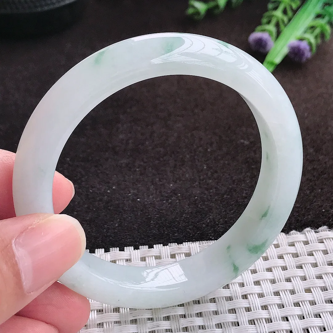 自然光53/11.2/8.3老坑冰胶水灵飘花圆条手镯翡翠玉镯手环