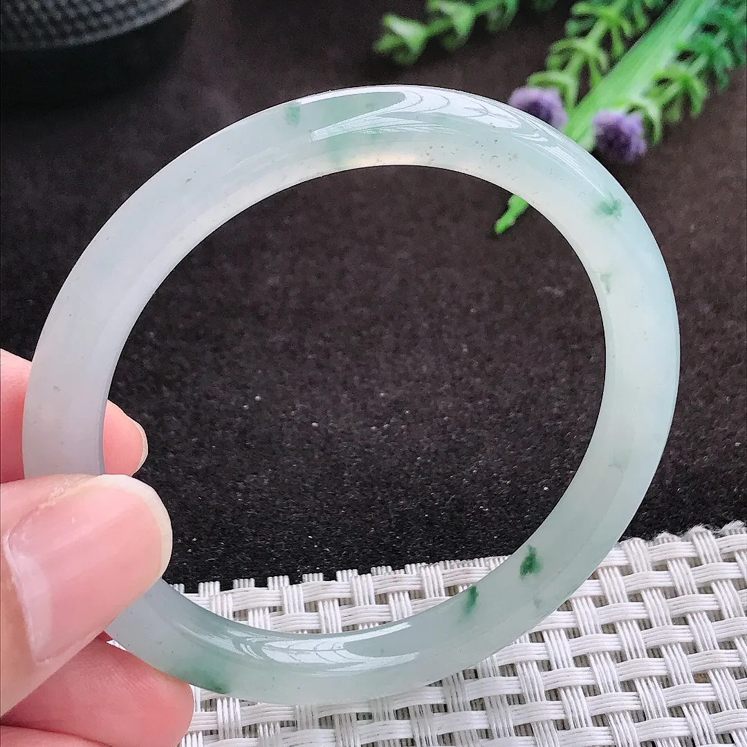 自然光53/6.8/7.5老坑冰透果冻胶冰飘花圆条手镯翡翠玉镯手环