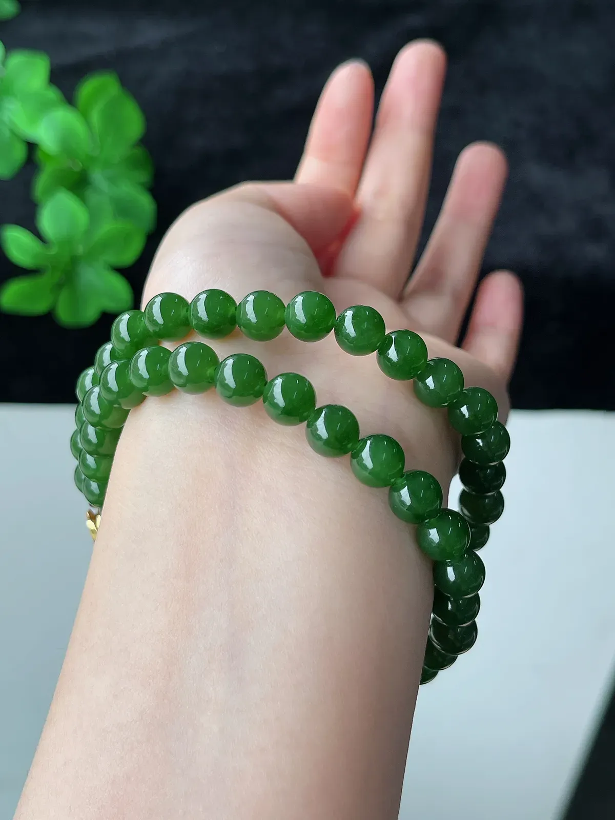 S925和田玉碧玉珠链8mm