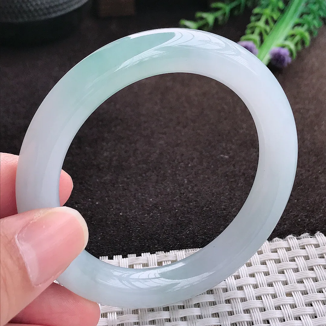自然光54/10/9.7老坑冰胶果冻冰晴圆条手镯翡翠玉镯手环