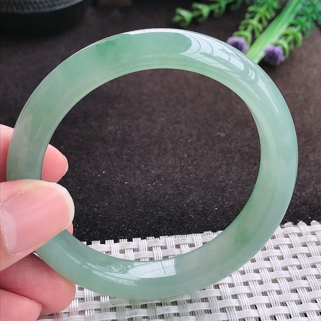 自然光56.3/12/8.5老坑冰胶果冻冰晴满绿手镯宽边翡翠玉镯手环