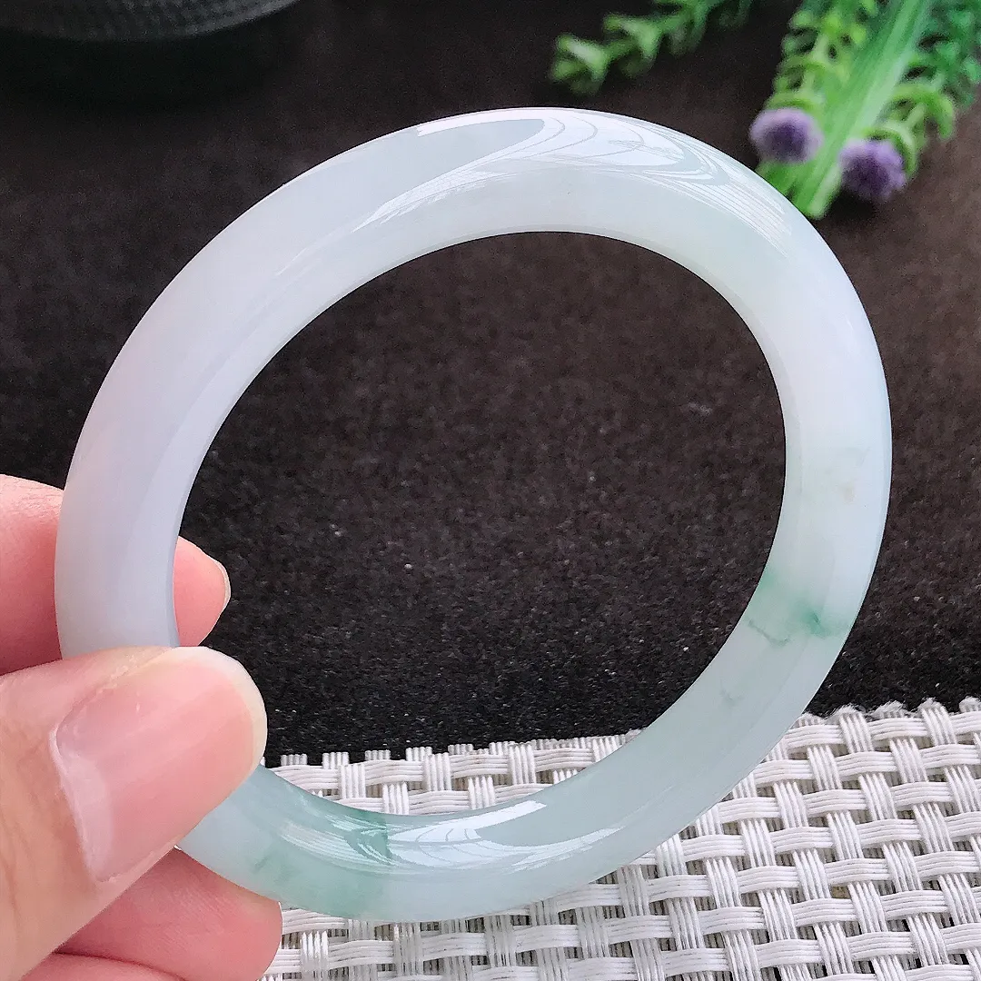 自然光54.5/9老坑冰胶果冻冰飘花圆条手镯翡翠玉镯手环