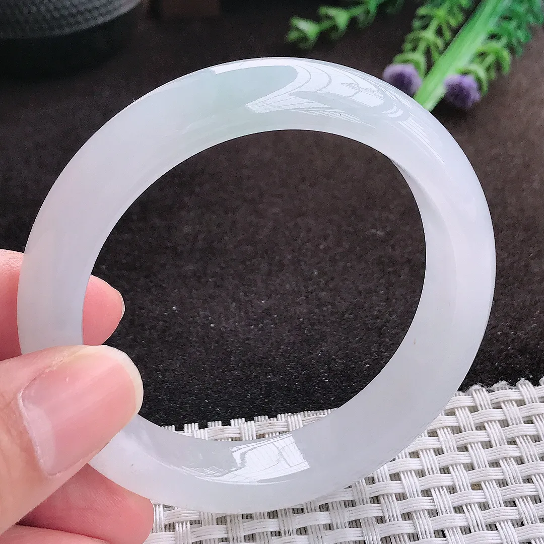 自然光55/12.6/8.5老坑冰透果冻胶月光白手镯宽边翡翠玉镯手环