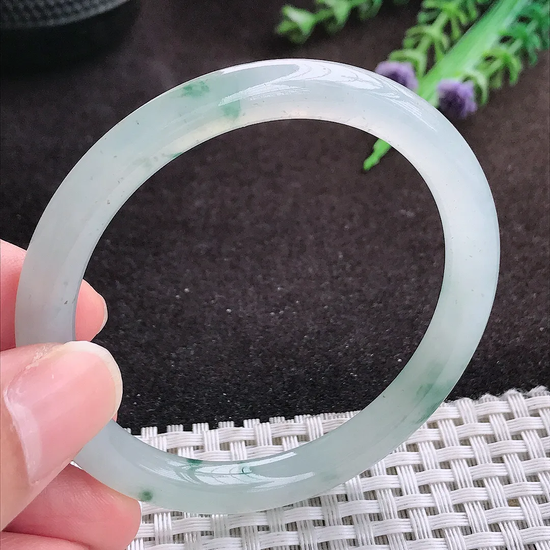 自然光53/6.8/7.5老坑冰透果冻胶冰飘花圆条手镯翡翠玉镯手环