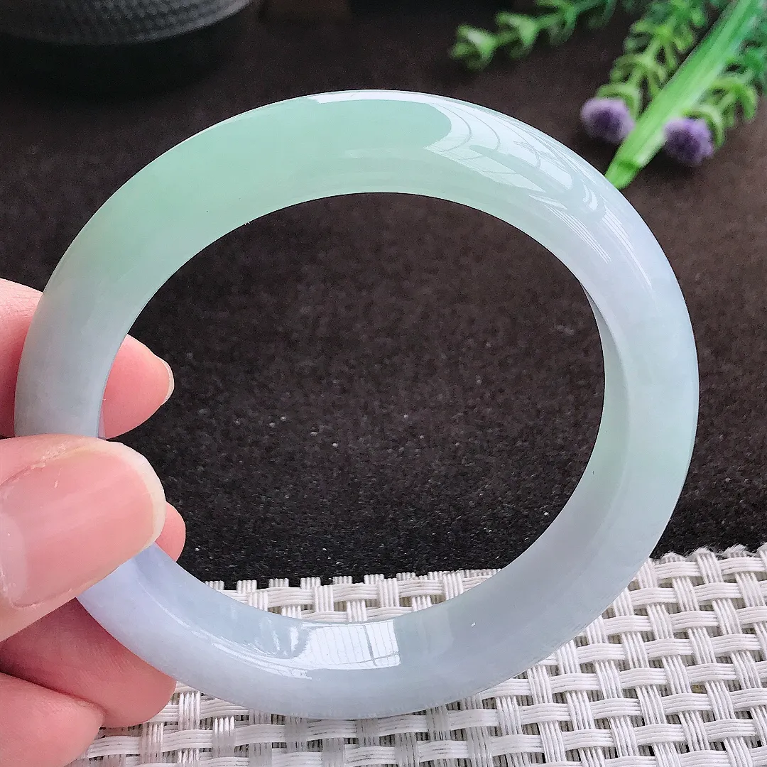 自然光55/11.8/8.6老坑精美冰胶春带彩手镯宽边翡翠玉镯手环