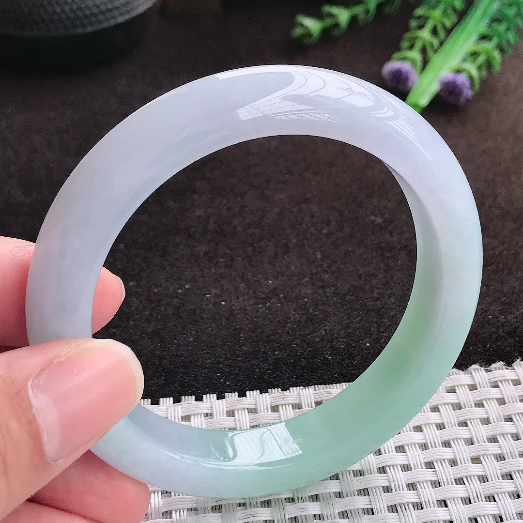 自然光55/11.8/8.6老坑精美冰胶春带彩手镯宽边翡翠玉镯手环