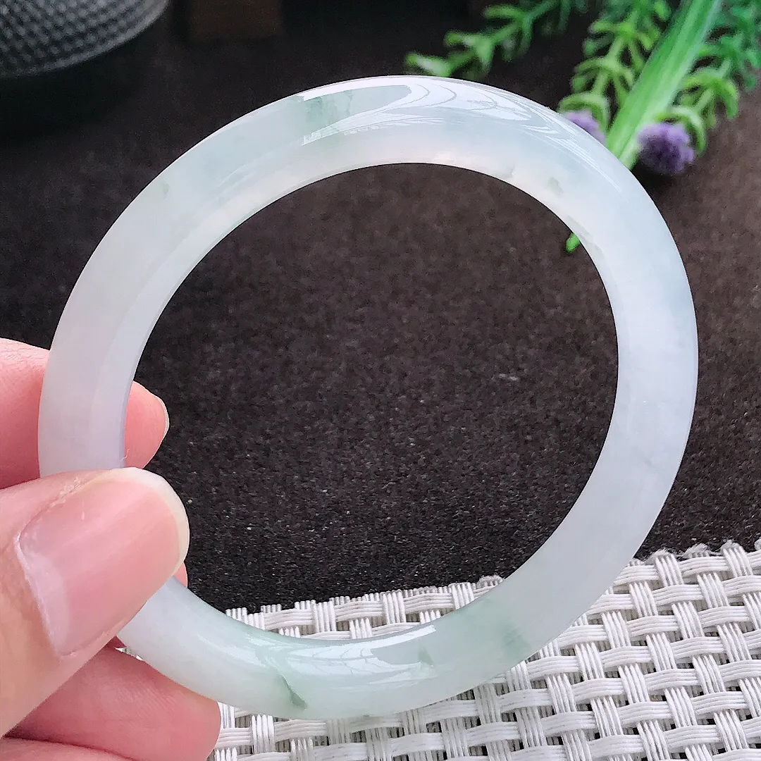 自然光54/8.2/8.3老坑冰透果冻胶飘花圆条手镯翡翠玉镯手环