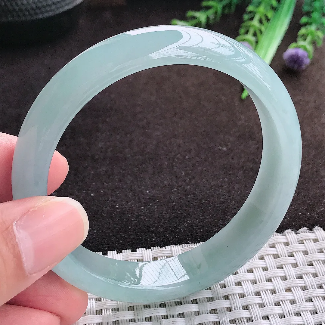 自然光56.8/12.9/7.5老坑冰胶果冻天空蓝手镯宽边翡翠玉镯手环