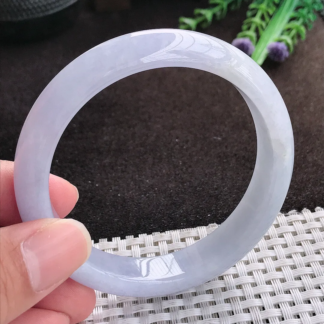 自然光57.5/12.7/7.9老坑精美冰润紫罗兰手镯宽边翡翠玉镯手环