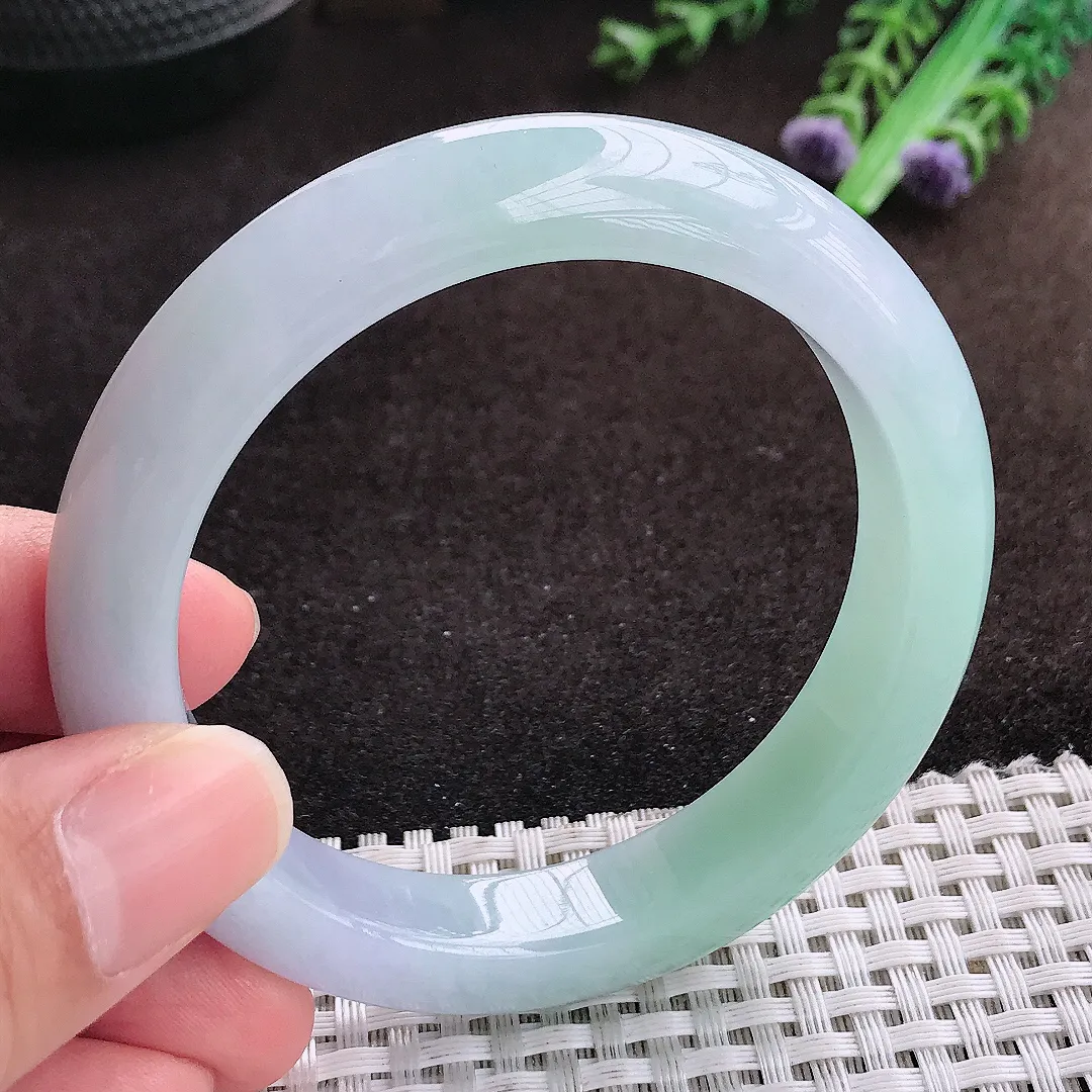 自然光55/11.8/8.6老坑精美冰胶春带彩手镯宽边翡翠玉镯手环