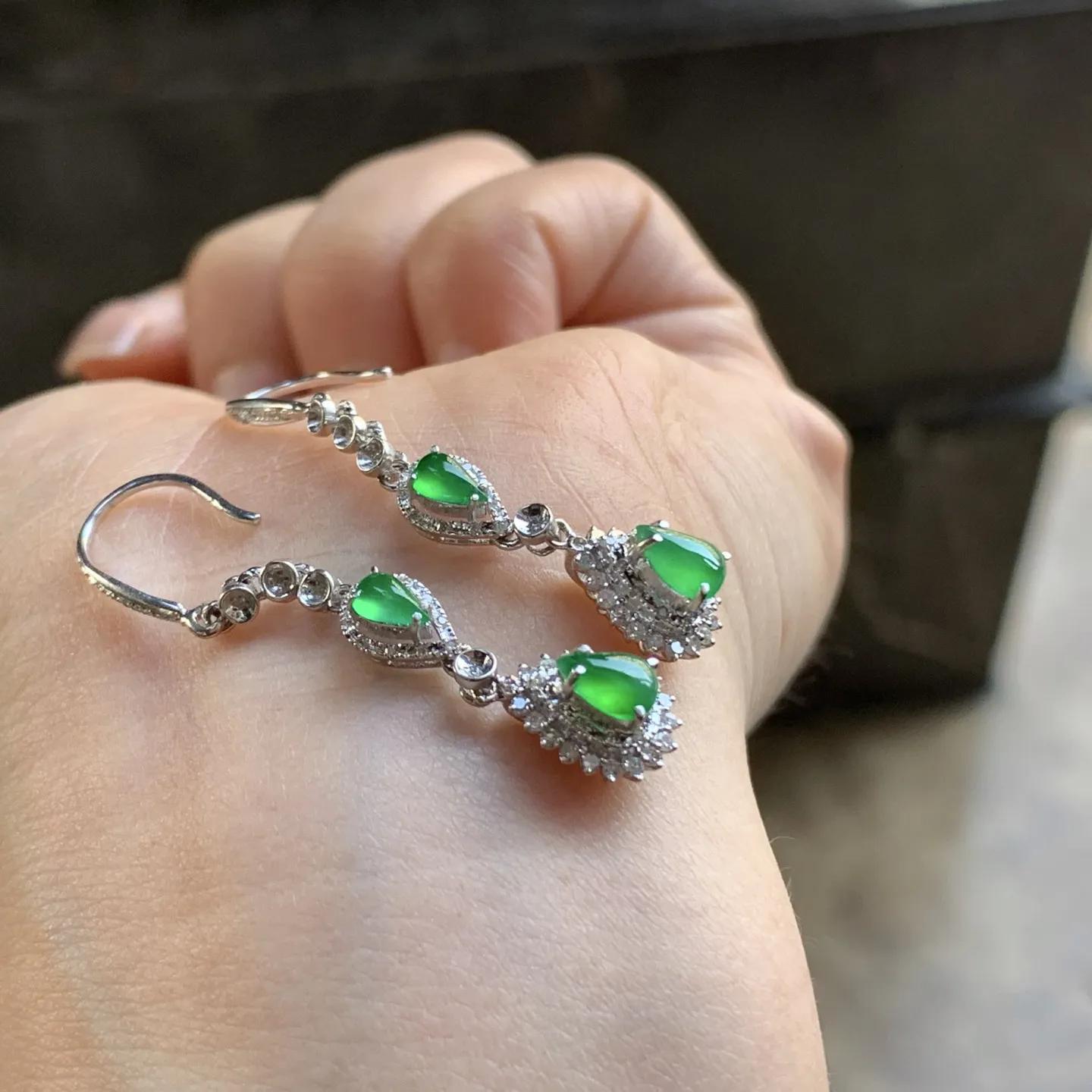 金镶嵌冰绿耳坠^_^冰透