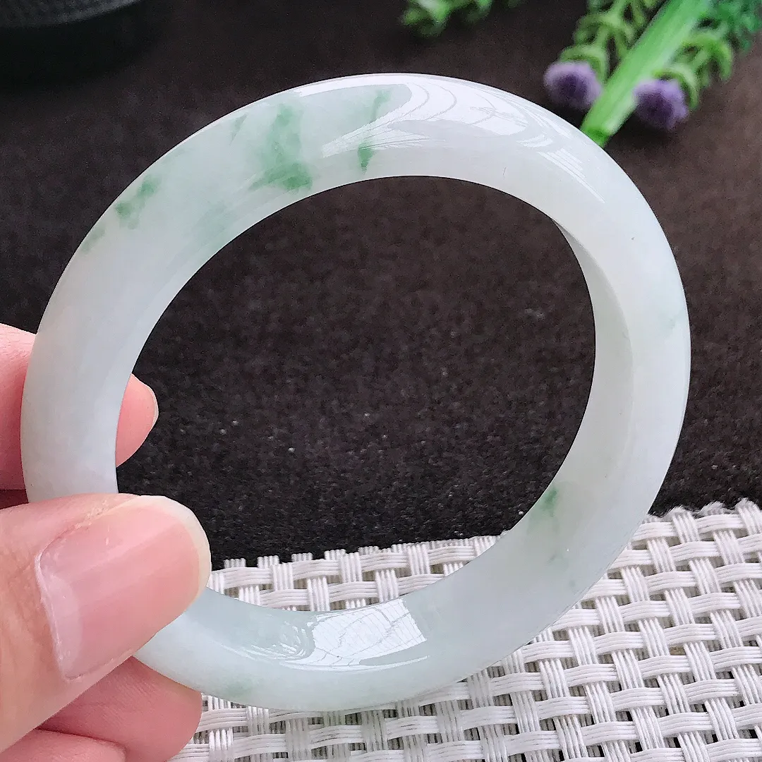 自然光53/11.2/8.3老坑冰胶水灵飘花圆条手镯翡翠玉镯手环