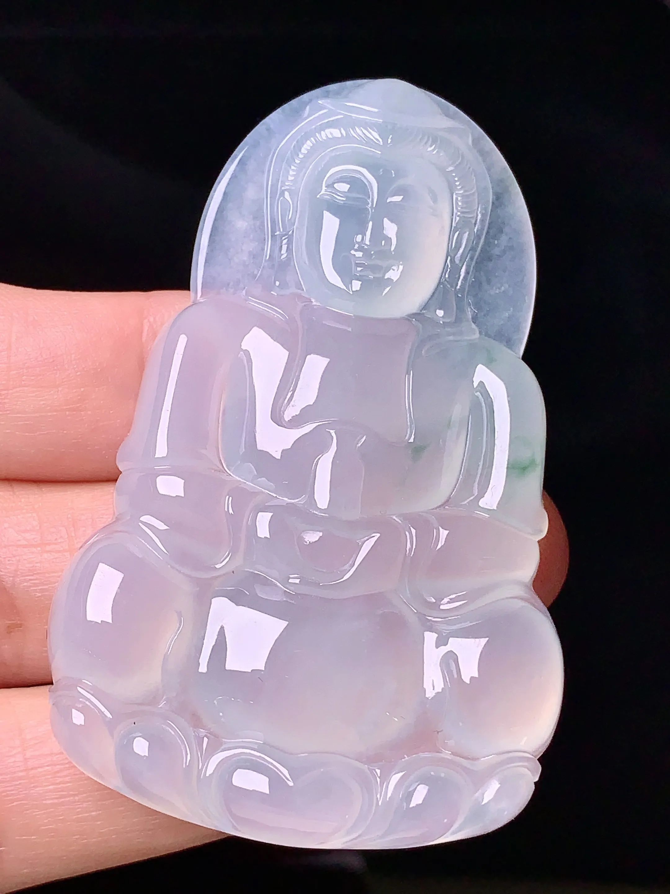 冰种观音菩萨吊坠 玉质细腻 水润亮眼  整体尺寸60*37.6*6.5