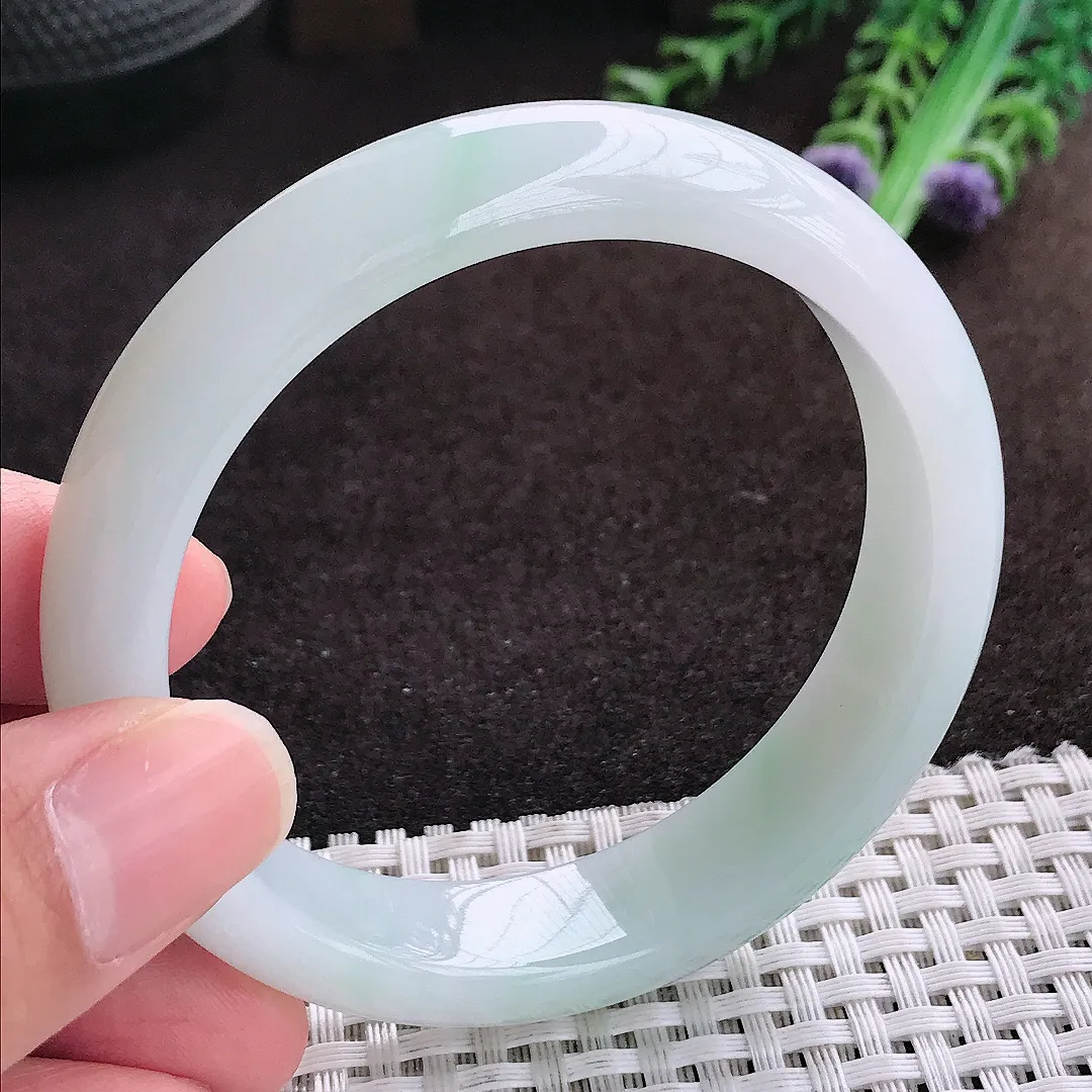 自然光56/13.4/8老坑冰润起胶手镯宽边翡翠玉镯手环
