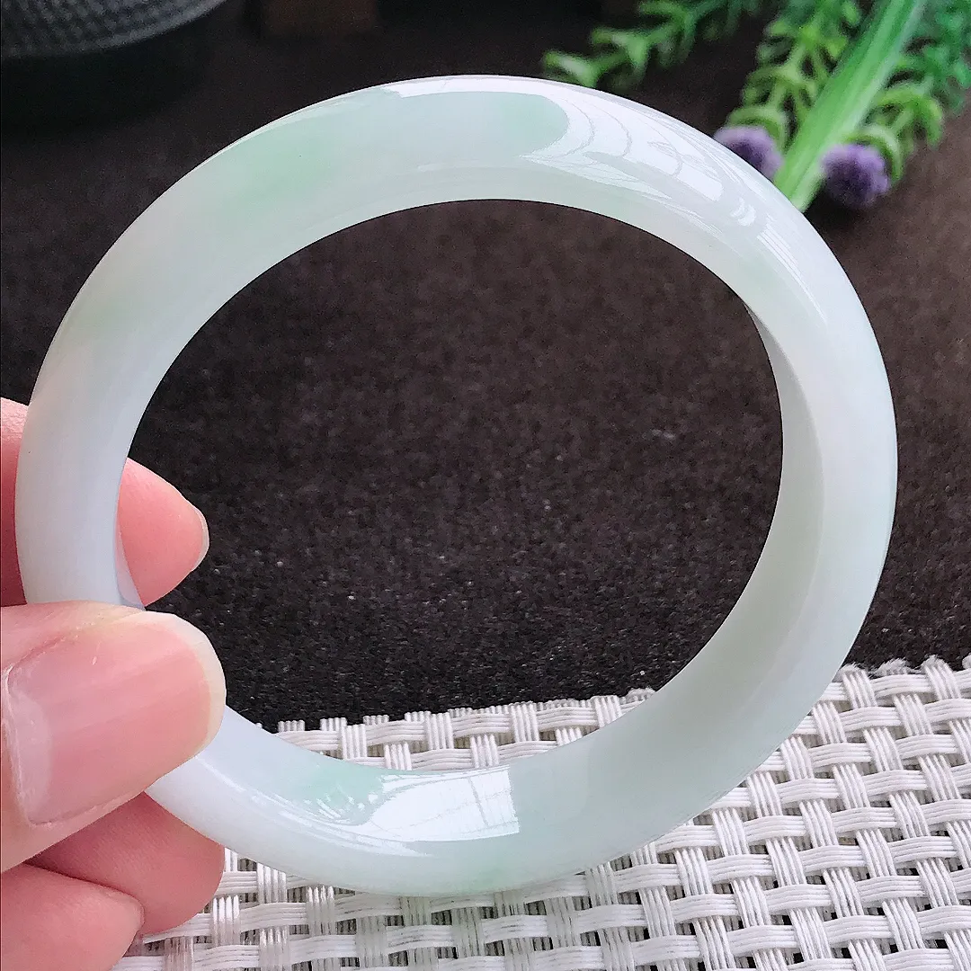 自然光56/13.4/8老坑冰润起胶手镯宽边翡翠玉镯手环