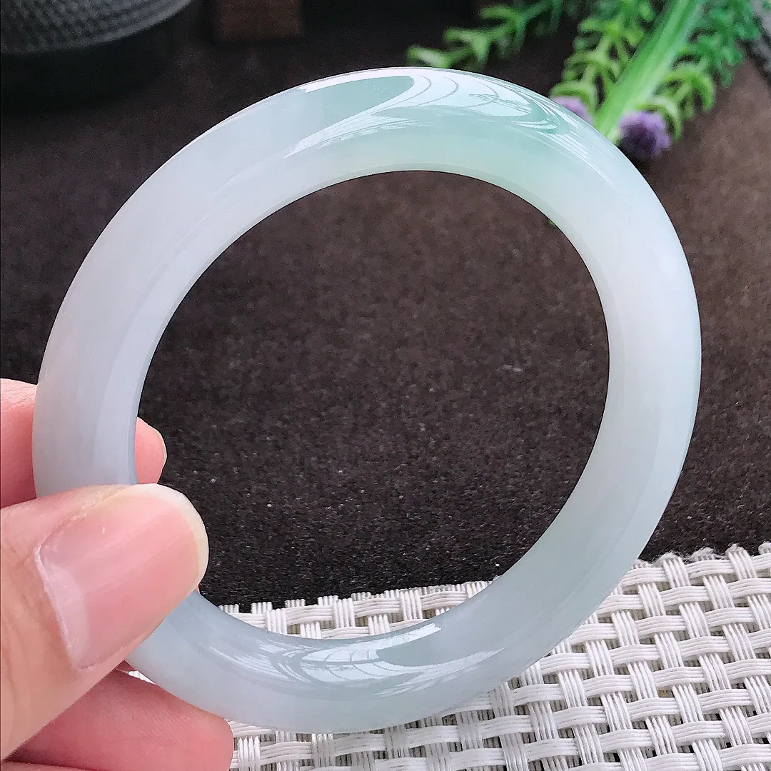 自然光54/10/9.7老坑冰胶果冻冰晴圆条手镯翡翠玉镯手环