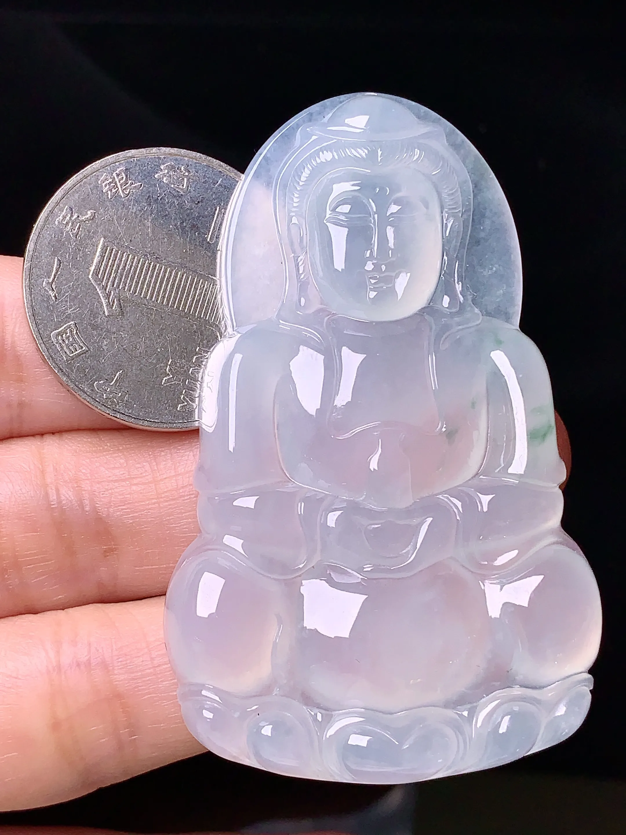 冰种观音菩萨吊坠 玉质细腻 水润亮眼  整体尺寸60*37.6*6.5