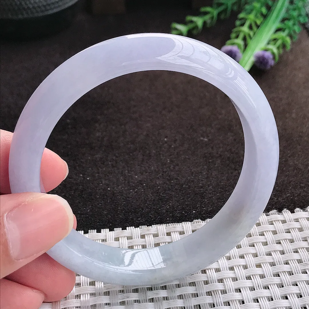 自然光57.5/12.7/7.9老坑精美冰润紫罗兰手镯宽边翡翠玉镯手环