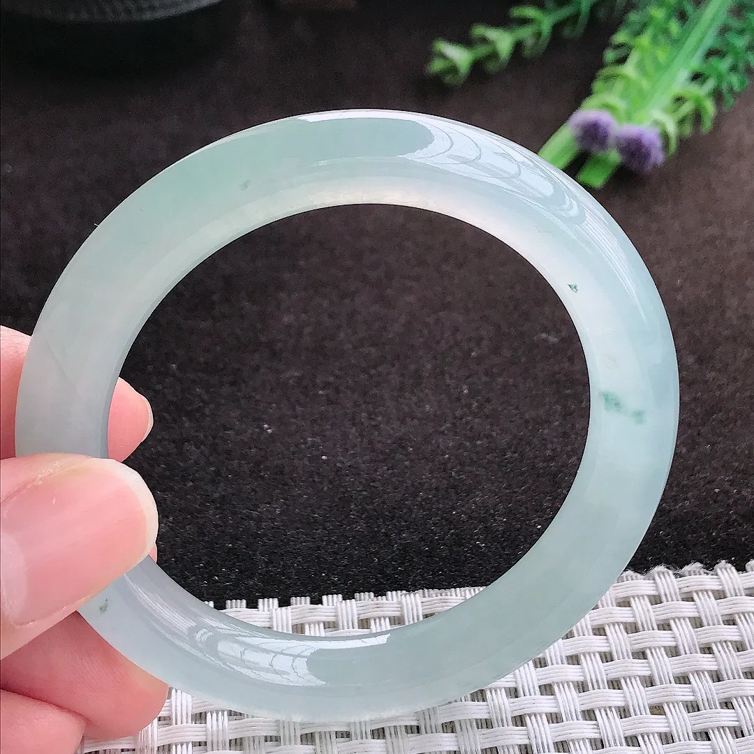 自然光53/9.3/9.5老坑冰种果冻胶冰晴圆条手镯宽边翡翠玉镯手环