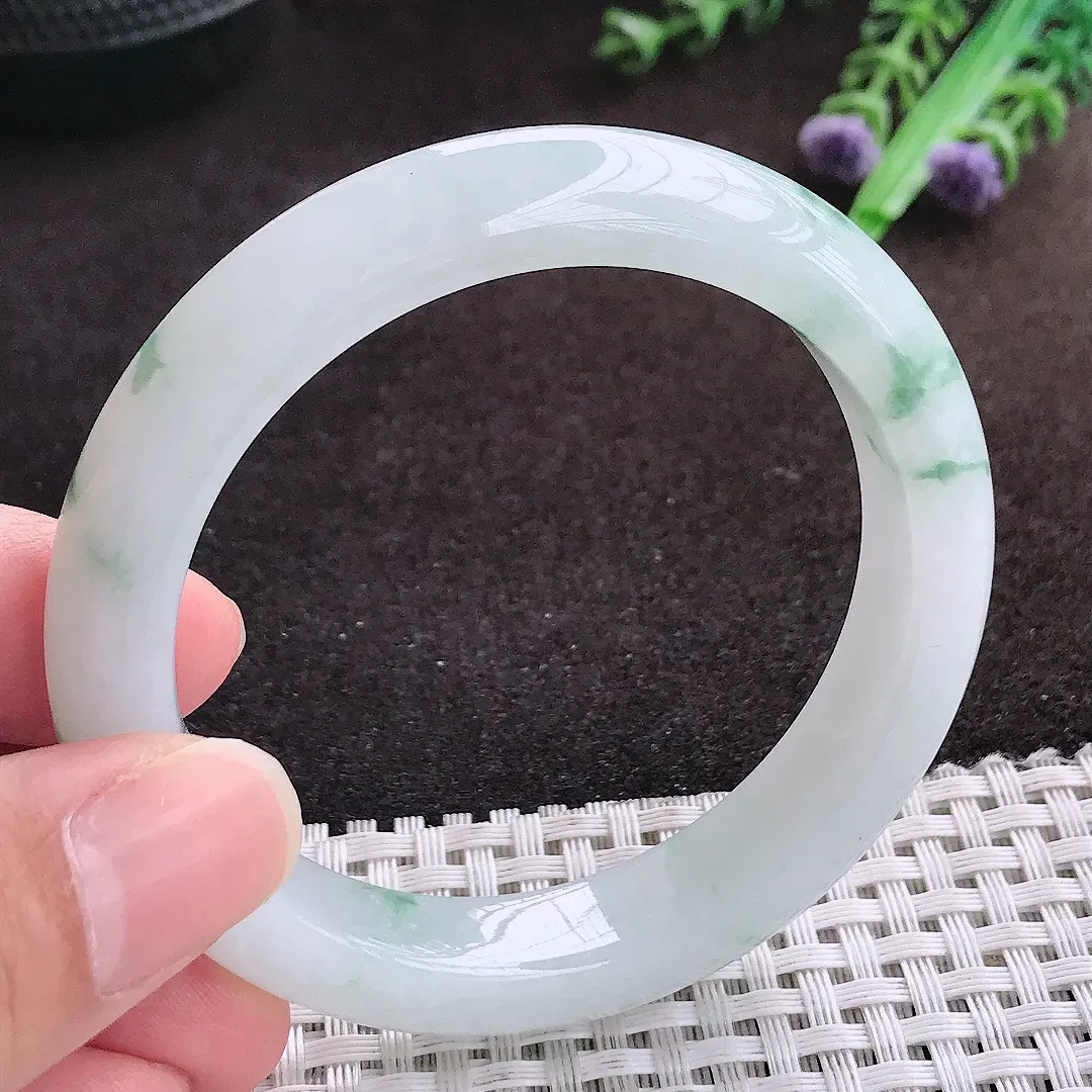 自然光53/11.2/8.3老坑冰胶水灵飘花圆条手镯翡翠玉镯手环