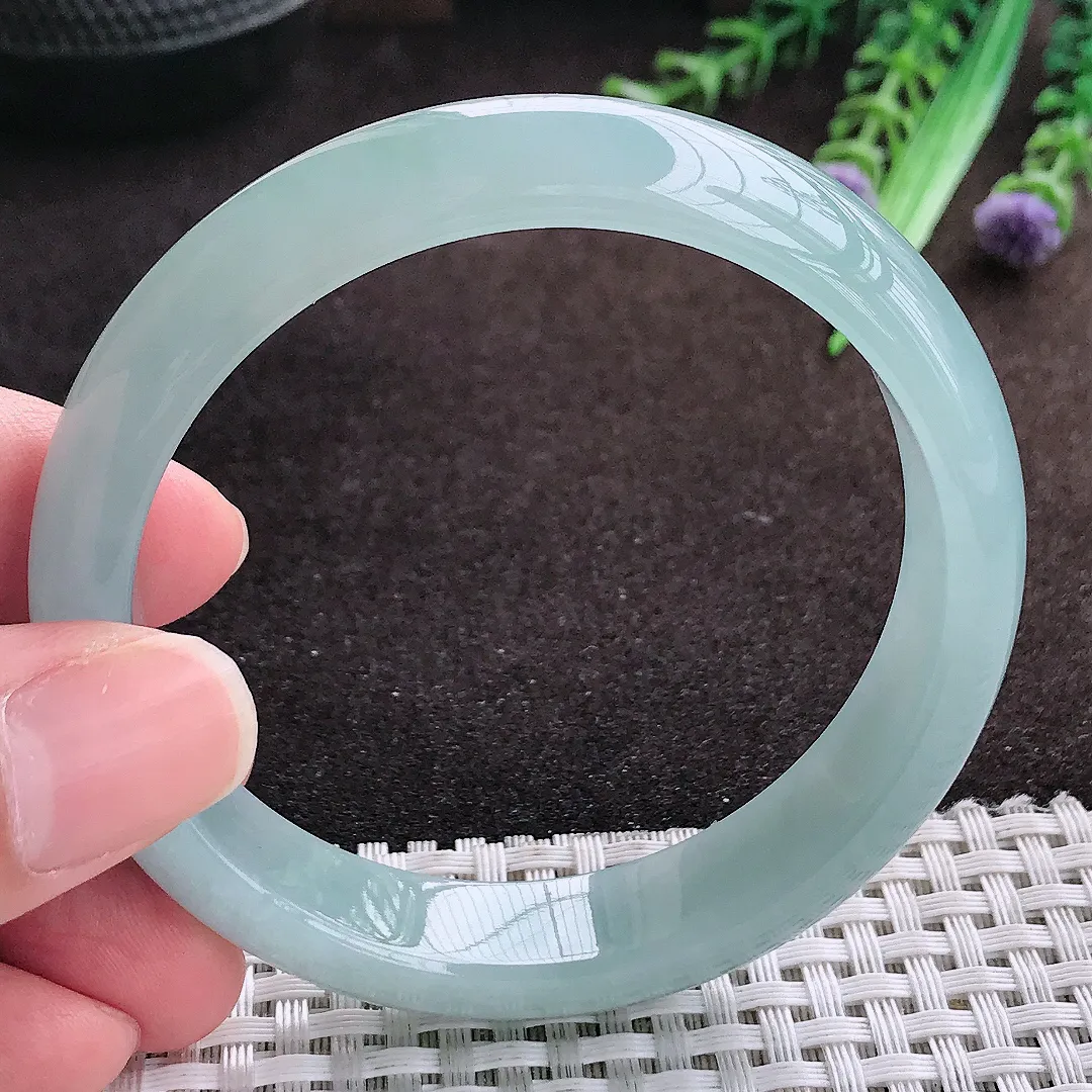 自然光56.8/12.9/7.5老坑冰胶果冻天空蓝手镯宽边翡翠玉镯手环