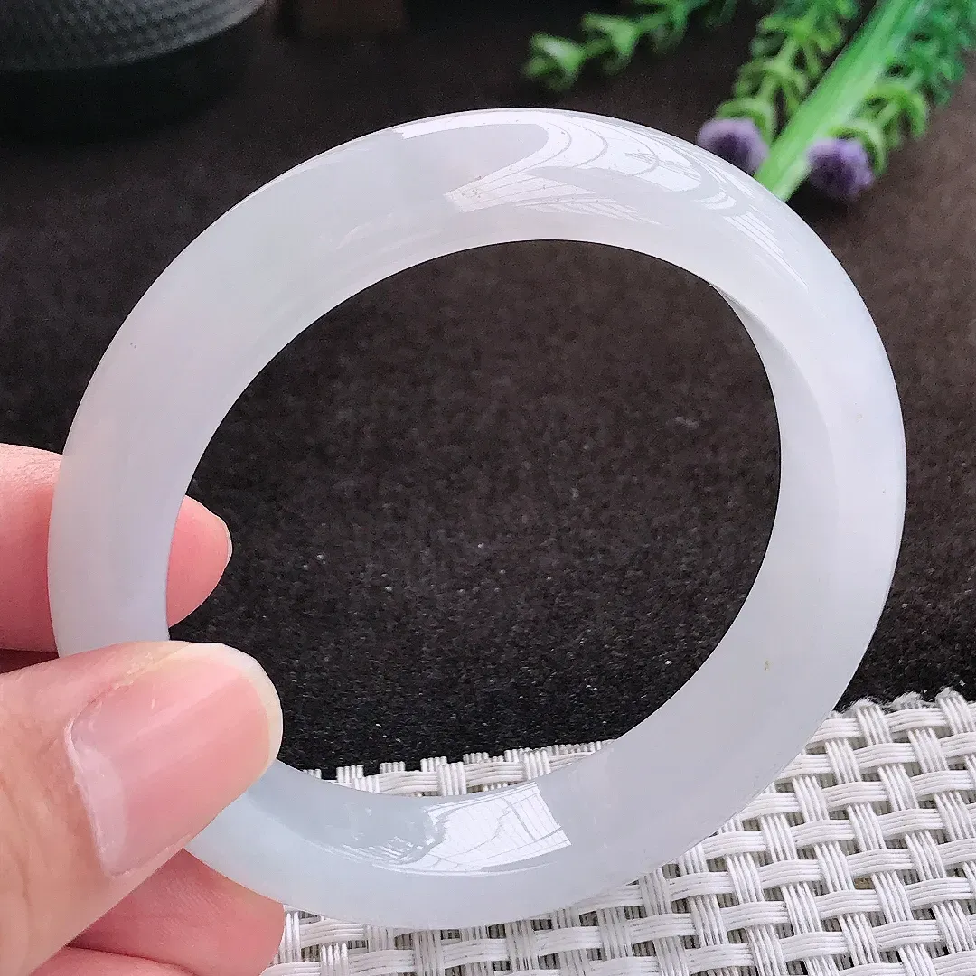 自然光55/12.6/8.5老坑冰透果冻胶月光白手镯宽边翡翠玉镯手环