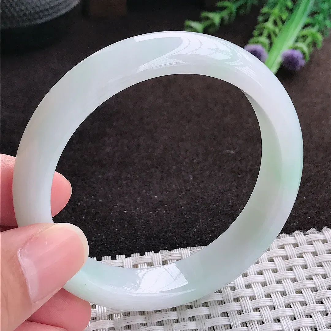 自然光56/13.4/8老坑冰润起胶手镯宽边翡翠玉镯手环