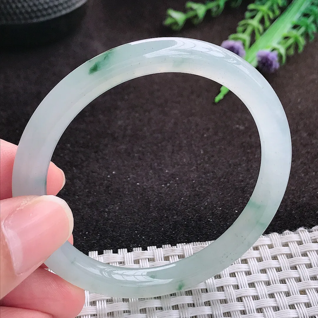 自然光53/6.8/7.5老坑冰透果冻胶冰飘花圆条手镯翡翠玉镯手环