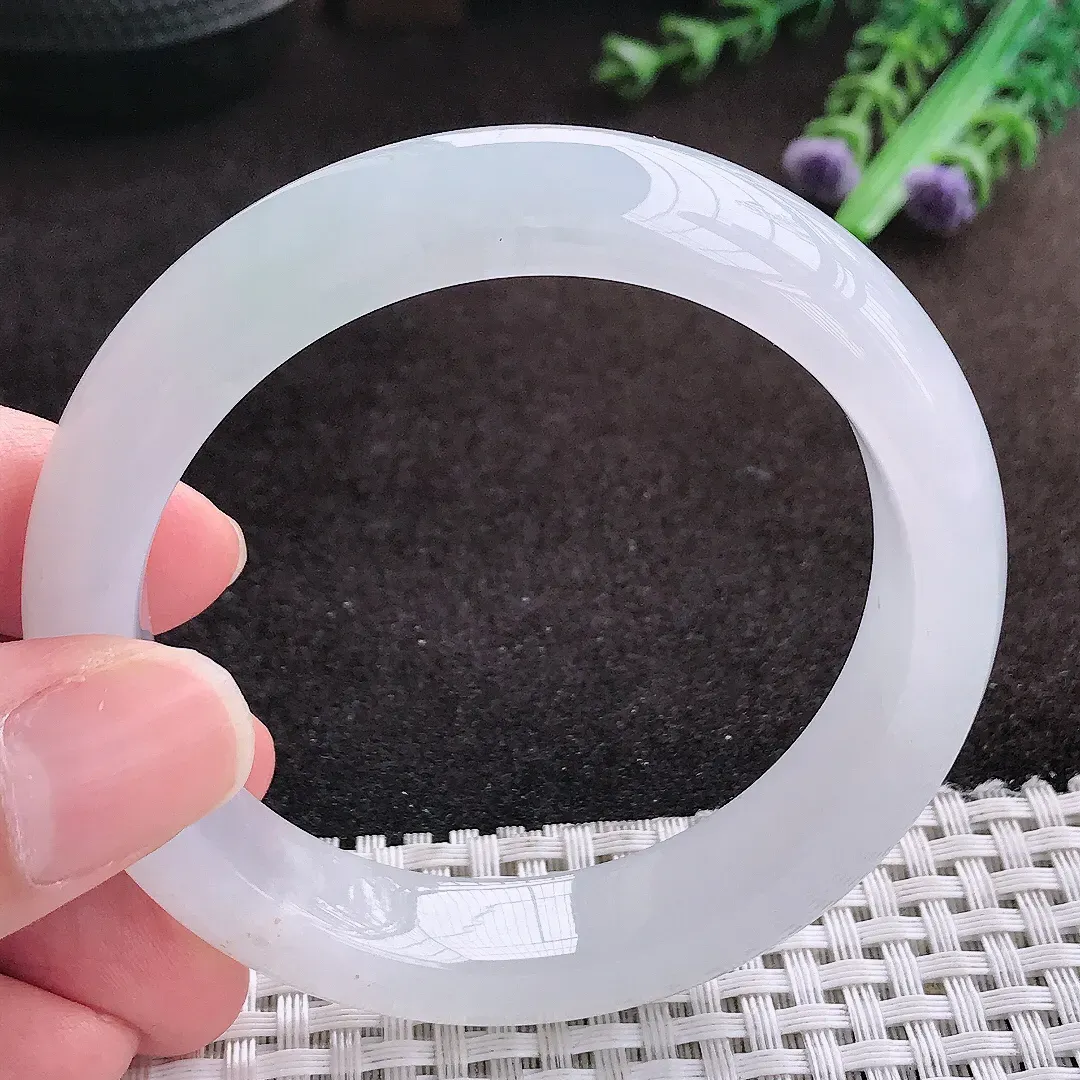 自然光55/12.6/8.5老坑冰透果冻胶月光白手镯宽边翡翠玉镯手环